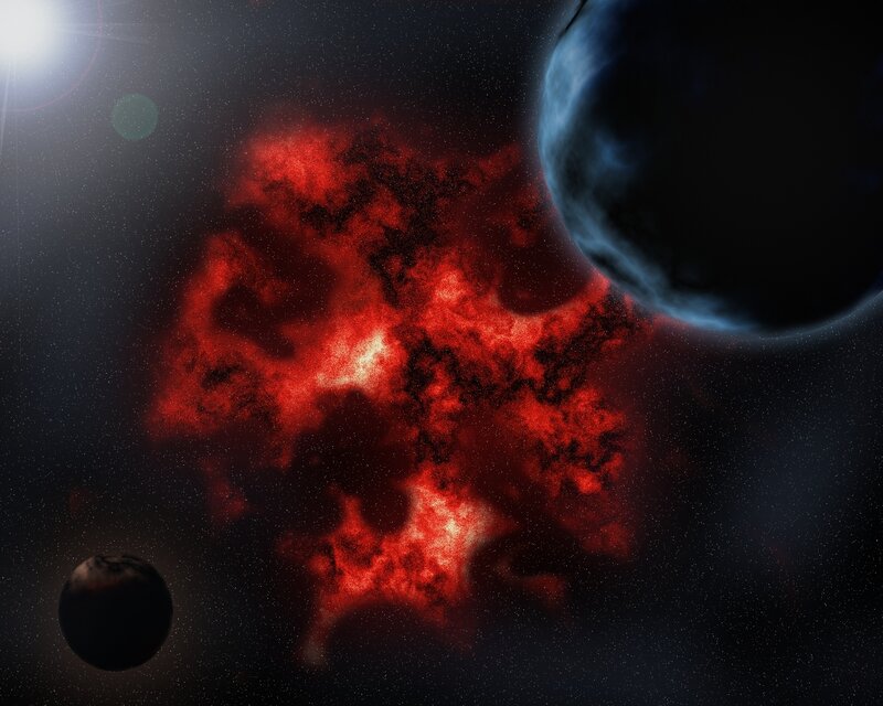 Red Nebula with Planets — Dramatic, Night
