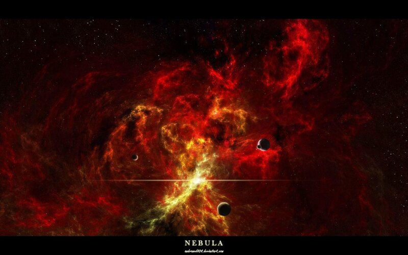 Red Nebula with Planets — Dramatic