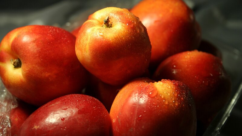 Red Nectarines in Container — Dramatic