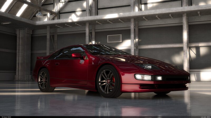 Red Nissan 300ZX in a garage