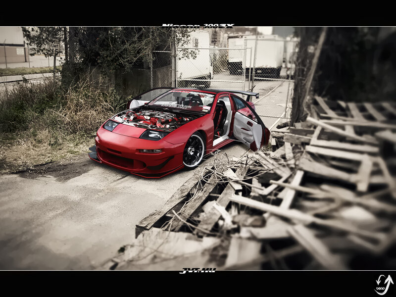 Red Nissan 300ZX in an alley