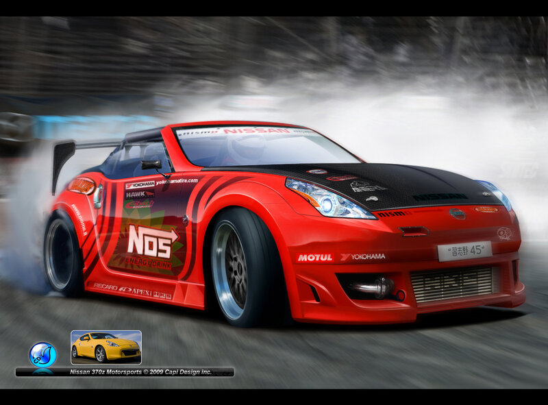 Red Nissan 370Z drift car