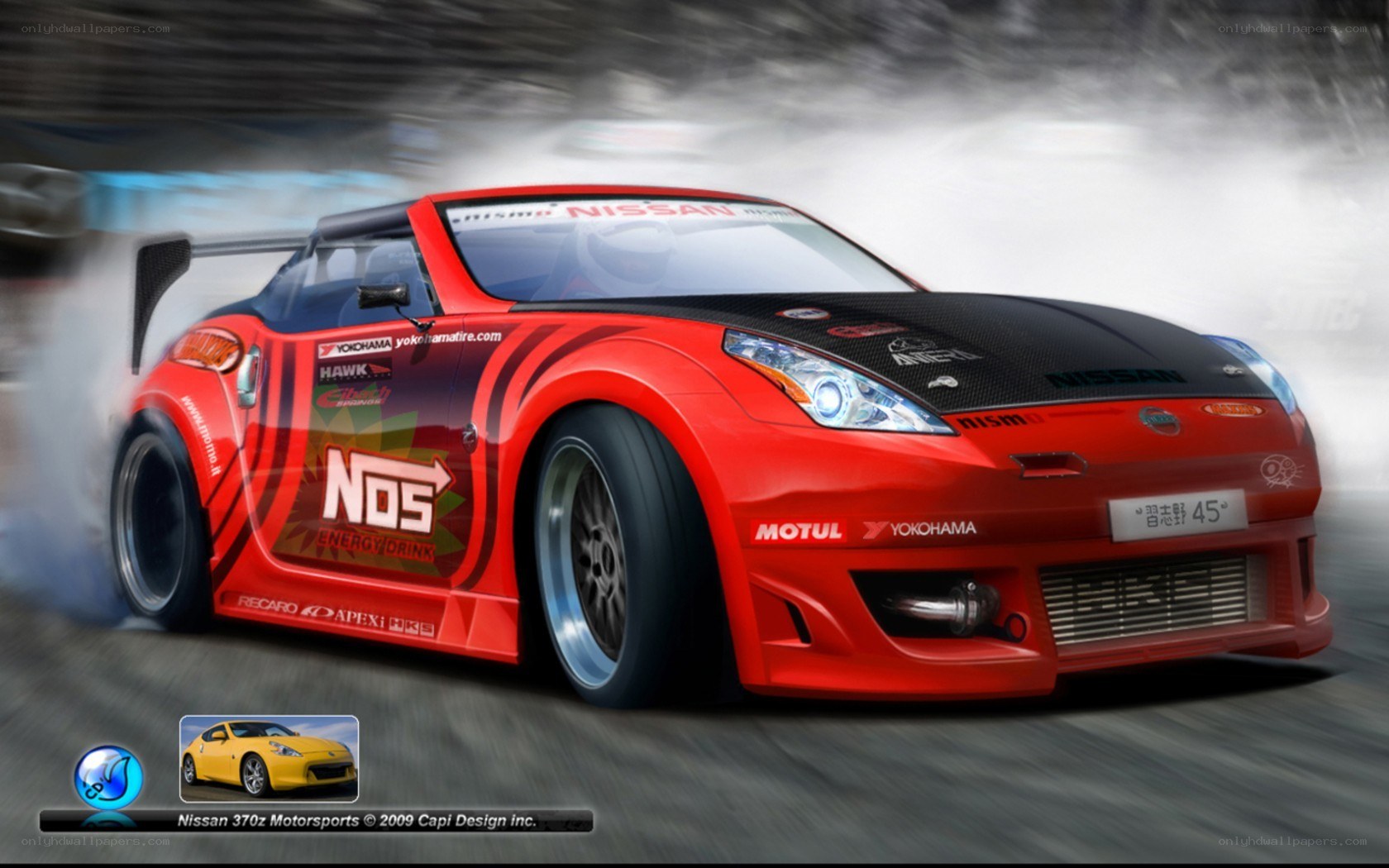 Red Nissan 370z Drifting