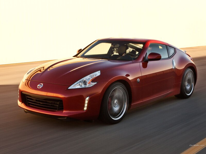 Red Nissan 370Z in motion