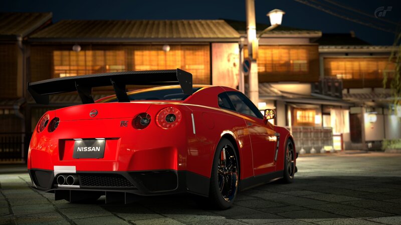 Red Nissan GT-R at night