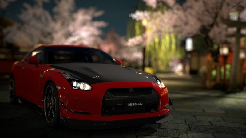 Red Nissan GT-R at night