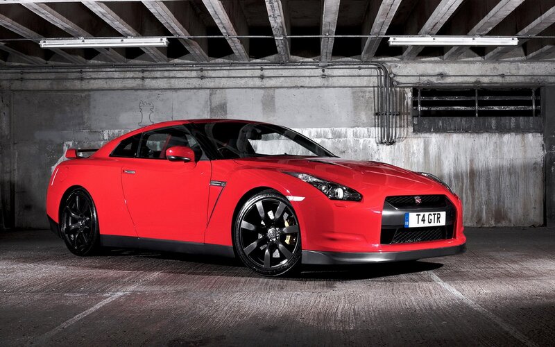 Red Nissan GT-R in garage