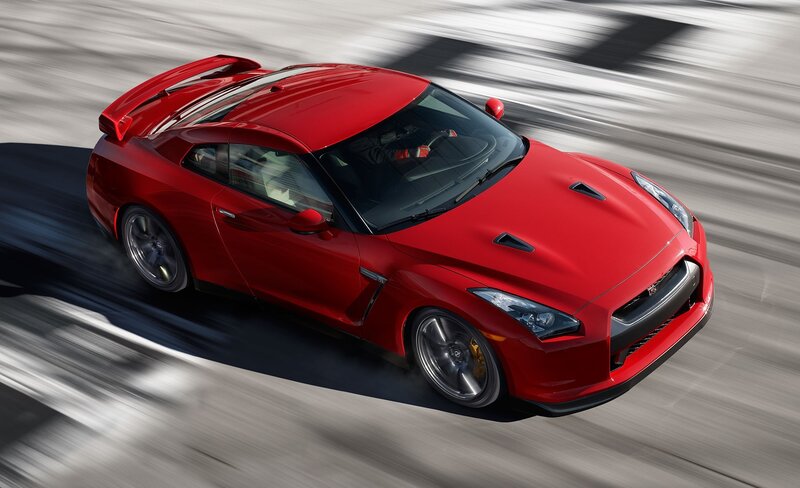 Red Nissan GT-R in motion