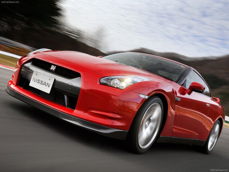 Red Nissan GT-R in motion