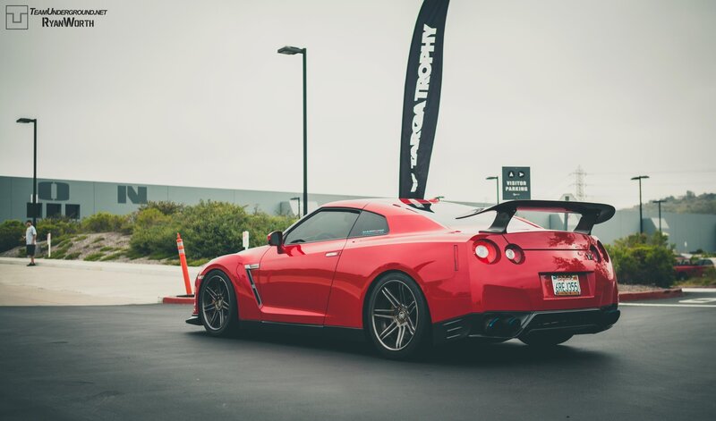 Red Nissan GT-R in parking lot