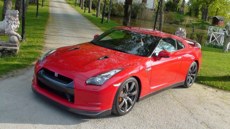 Red Nissan GT-R on a driveway