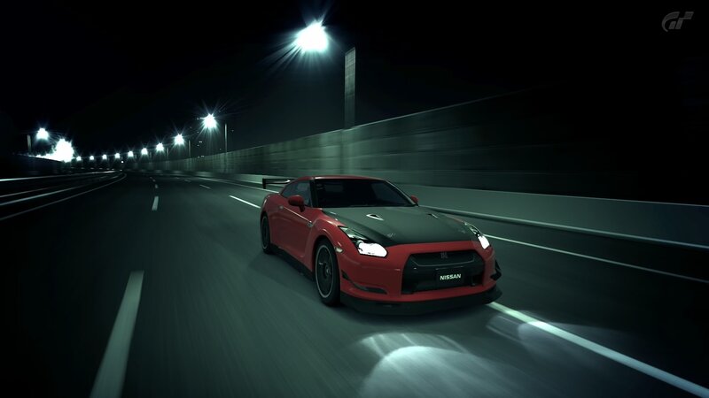 Red Nissan GT-R on night road