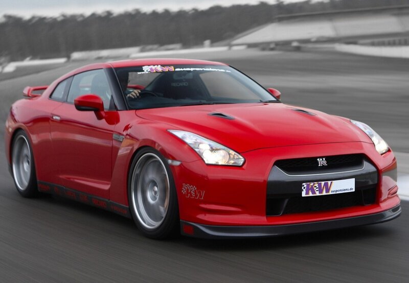 Red Nissan GT-R on racetrack