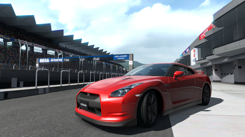 Red Nissan GT-R on racetrack