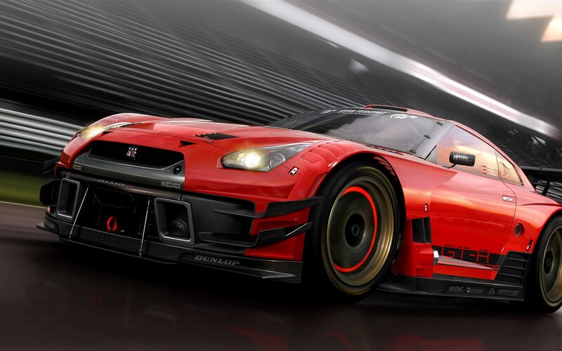 Red Nissan GT-R race car