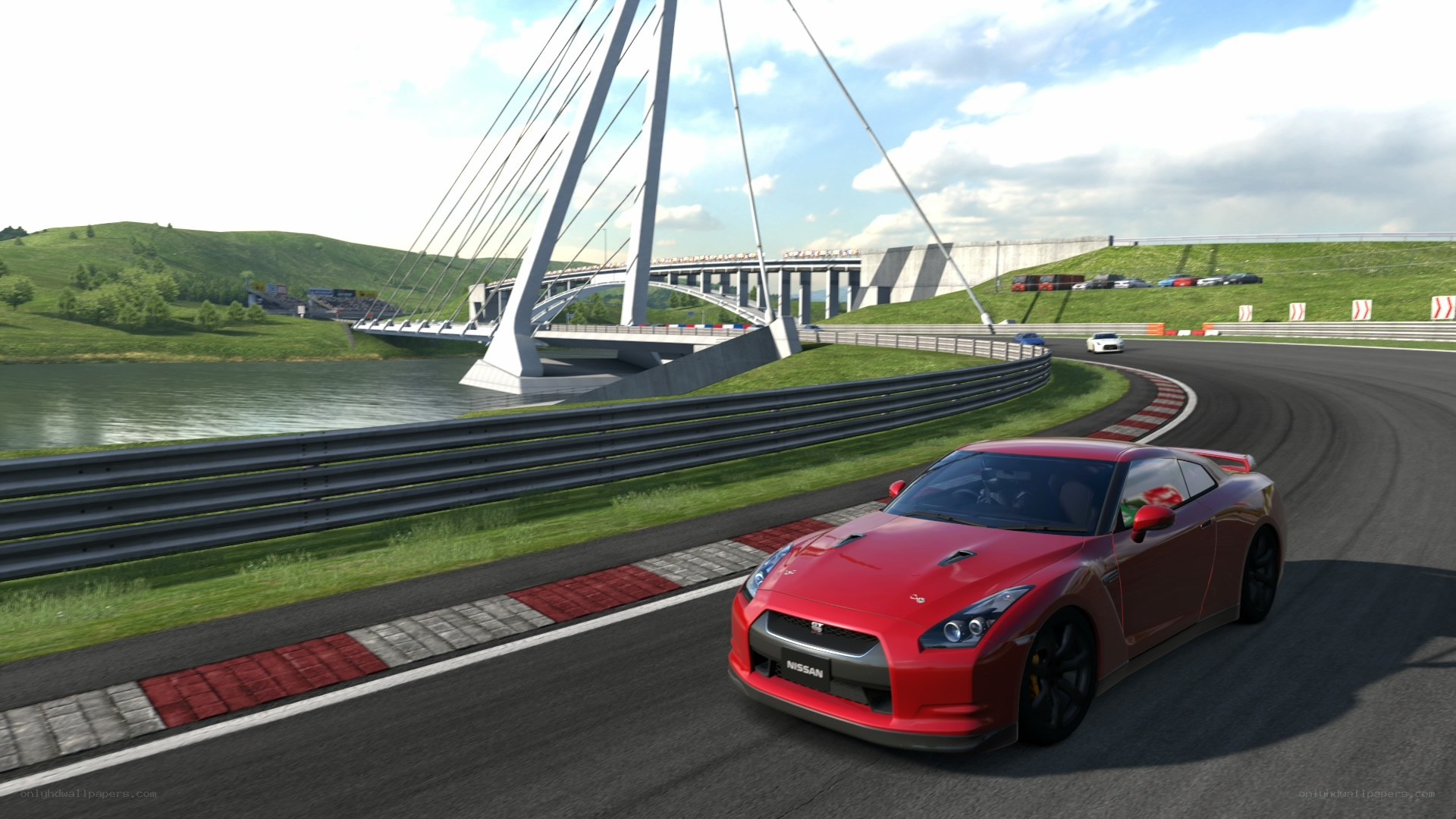 Red Nissan on racetrack