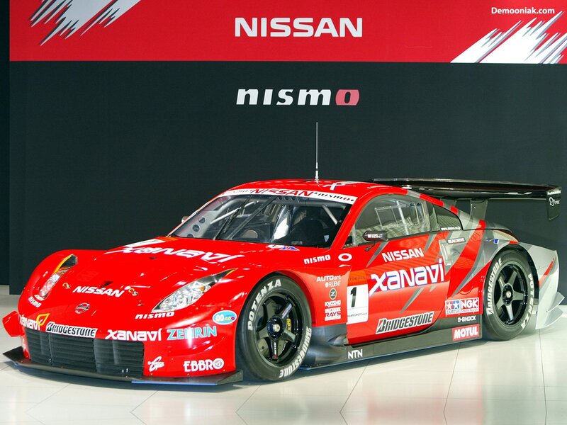 Red Nissan race car on display
