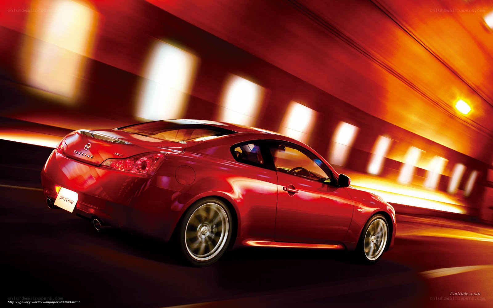 Red Nissan Skyline in motion