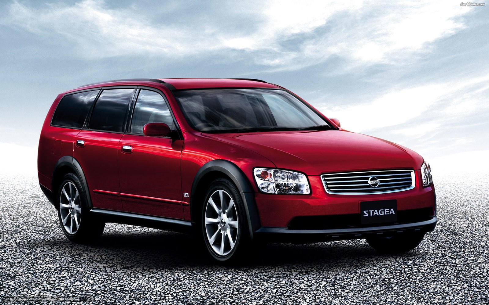 Red Nissan Stagea Wagon