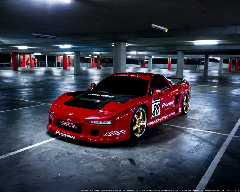 Red NSX GT in parking garage