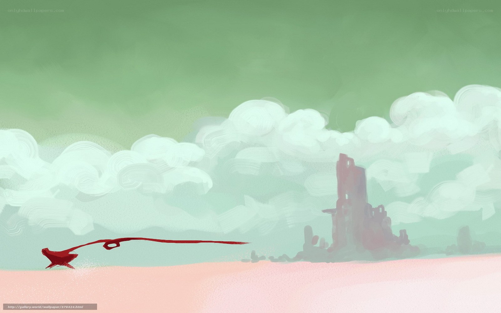 Red object in desert landscape