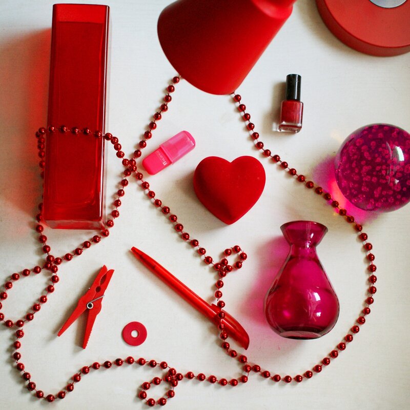 Red Objects on White Surface