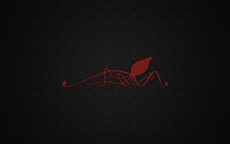 red octopus on black pattern