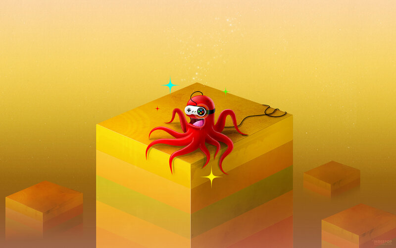 Red Octopus on Block