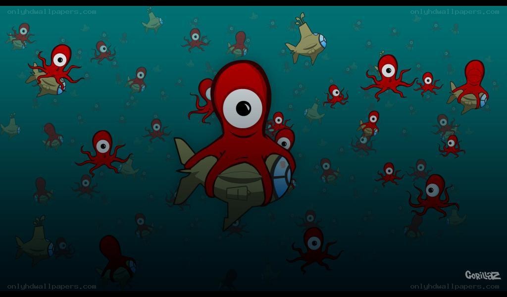 Red octopus submarine underwater