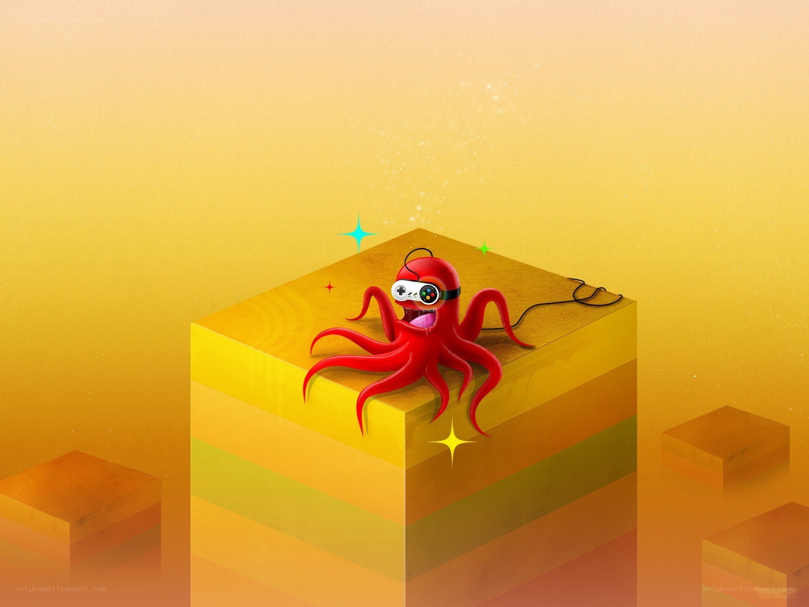 Red octopus with game controller