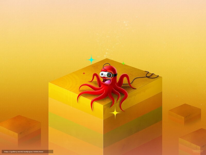 Red octopus with game controller
