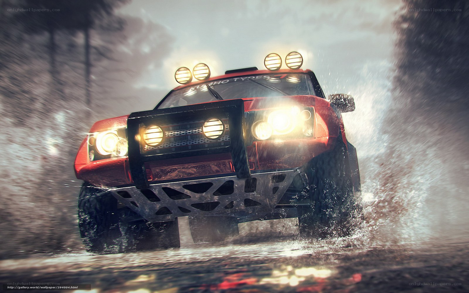 Red off-road vehicle in action