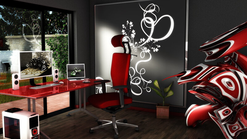 Red Office Chair and Desk — Modern