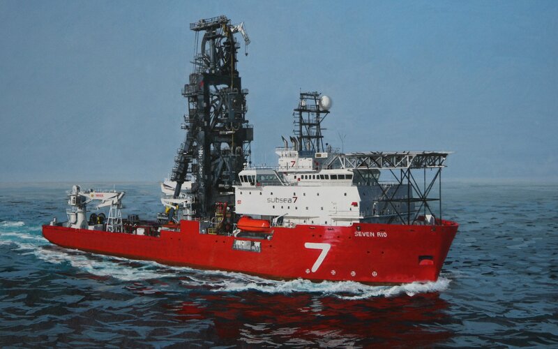 Red Offshore Vessel — Calm, Afternoon