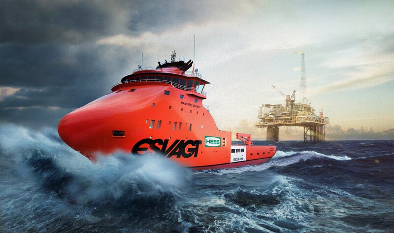 Red Offshore Vessel — Dramatic