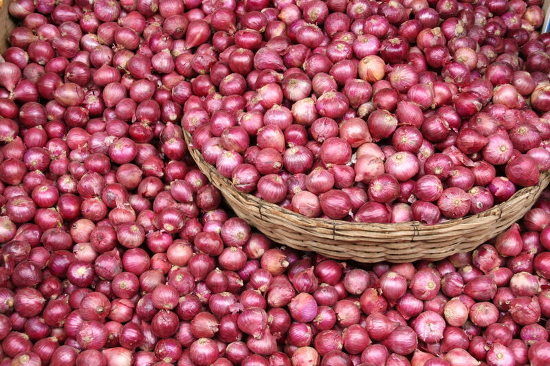 Red onions in a basket
