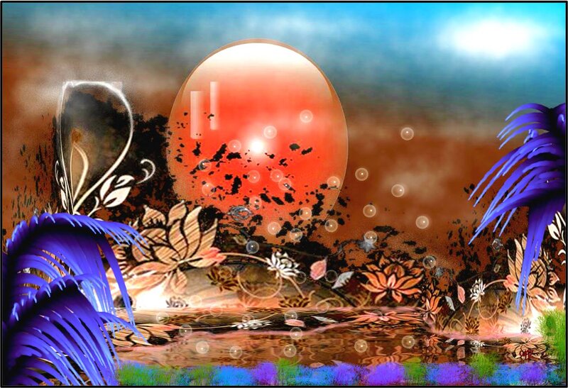 Red Orb in Fantasy Landscape