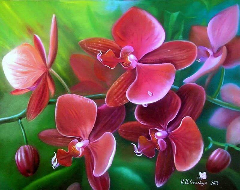 Red Orchid Flowers — Vibrant, Painting