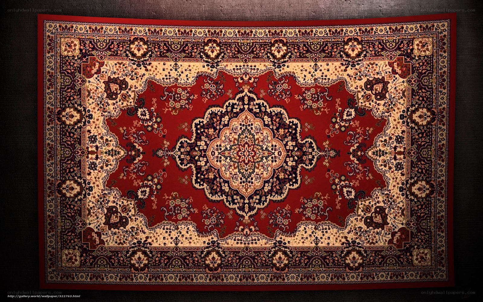 red oriental rug with intricate patterns