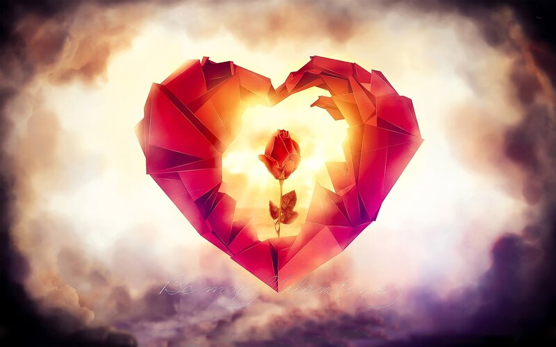 Red Origami Heart with Rose