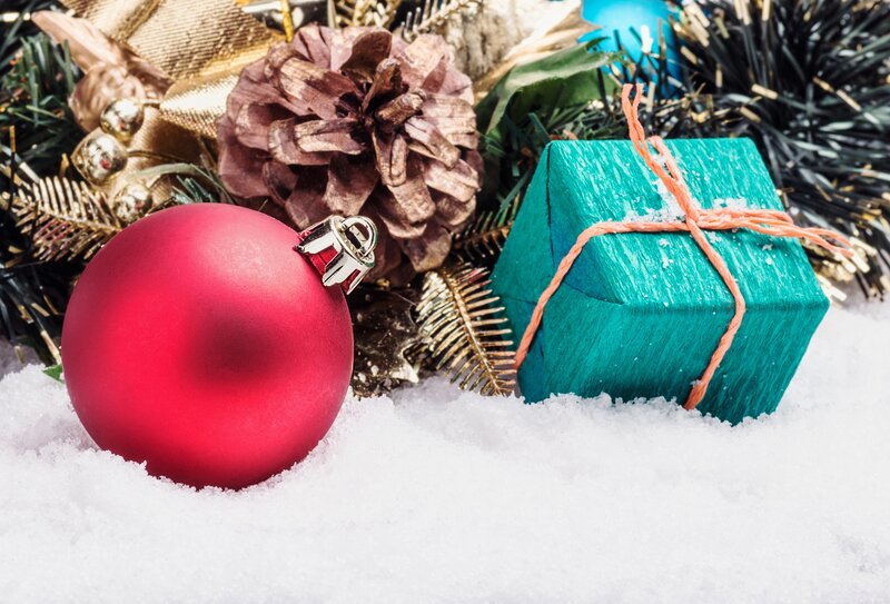 Red Ornament and Gift — Festive, Winter