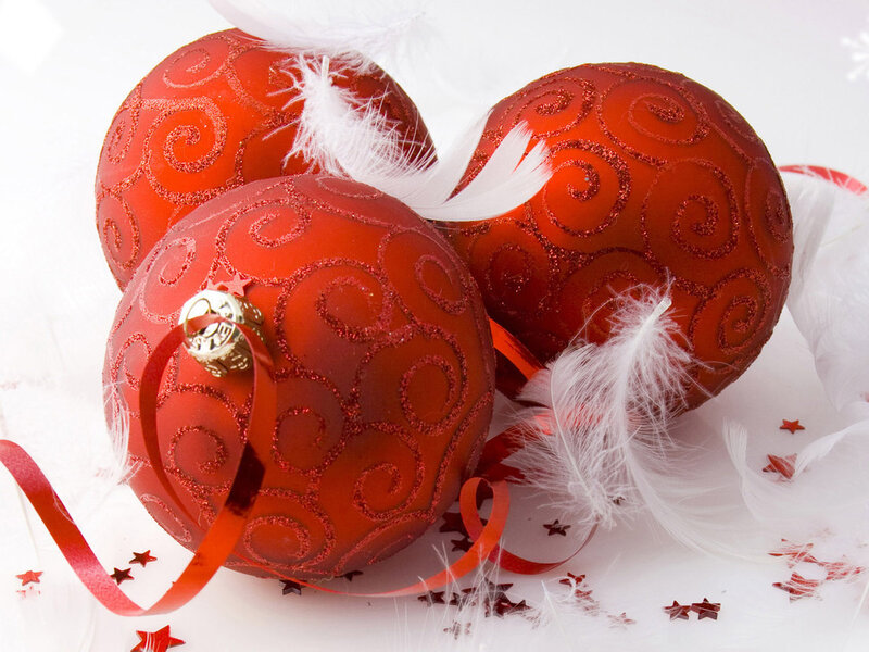 Red Ornament Balls — Festive, Winter, Photograph