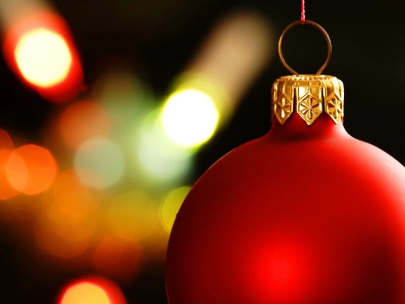 Red Ornament Hanging — Festive, Night, Photograph