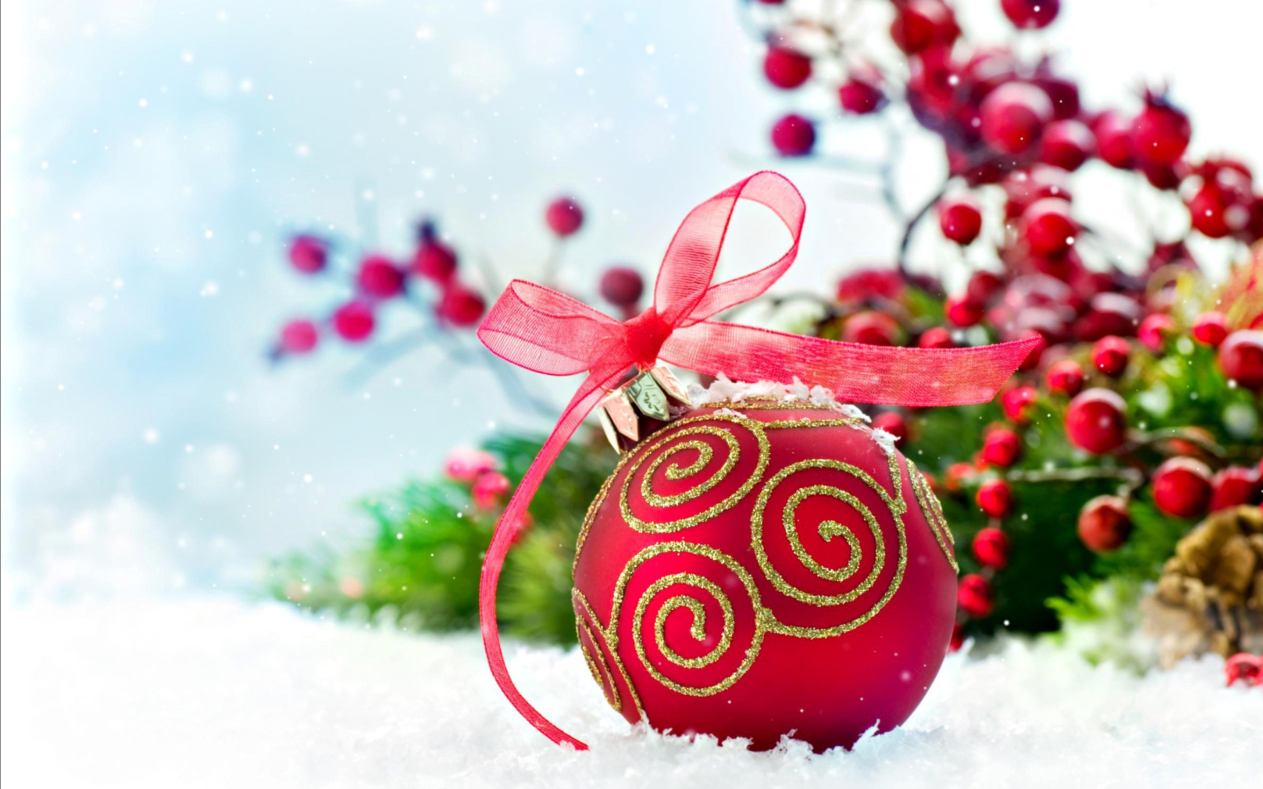 Red ornament in snow