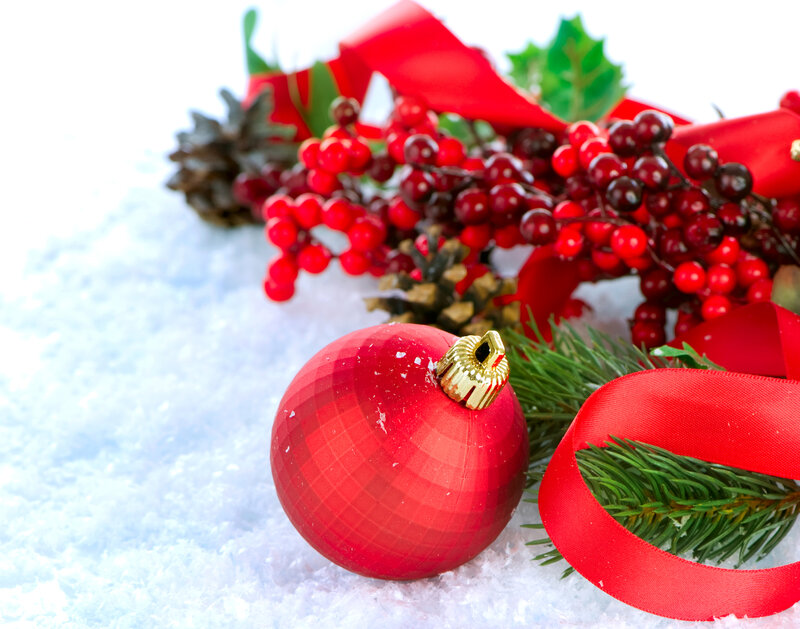 Red Ornament in Snow — Festive, Winter