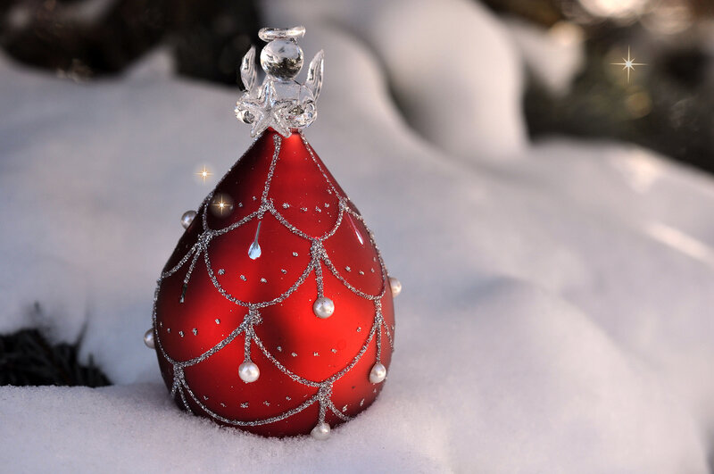 Red Ornament in Snow — Serene, Winter, Photograph