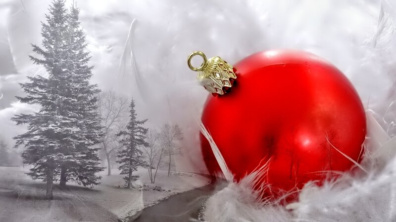 Red Ornament in Snow — Serene, Winter