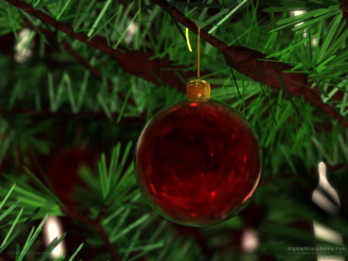 Red ornament on a Christmas tree