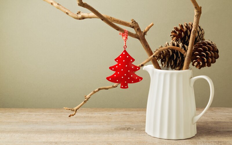 Red Ornament on Branch — White, Calm