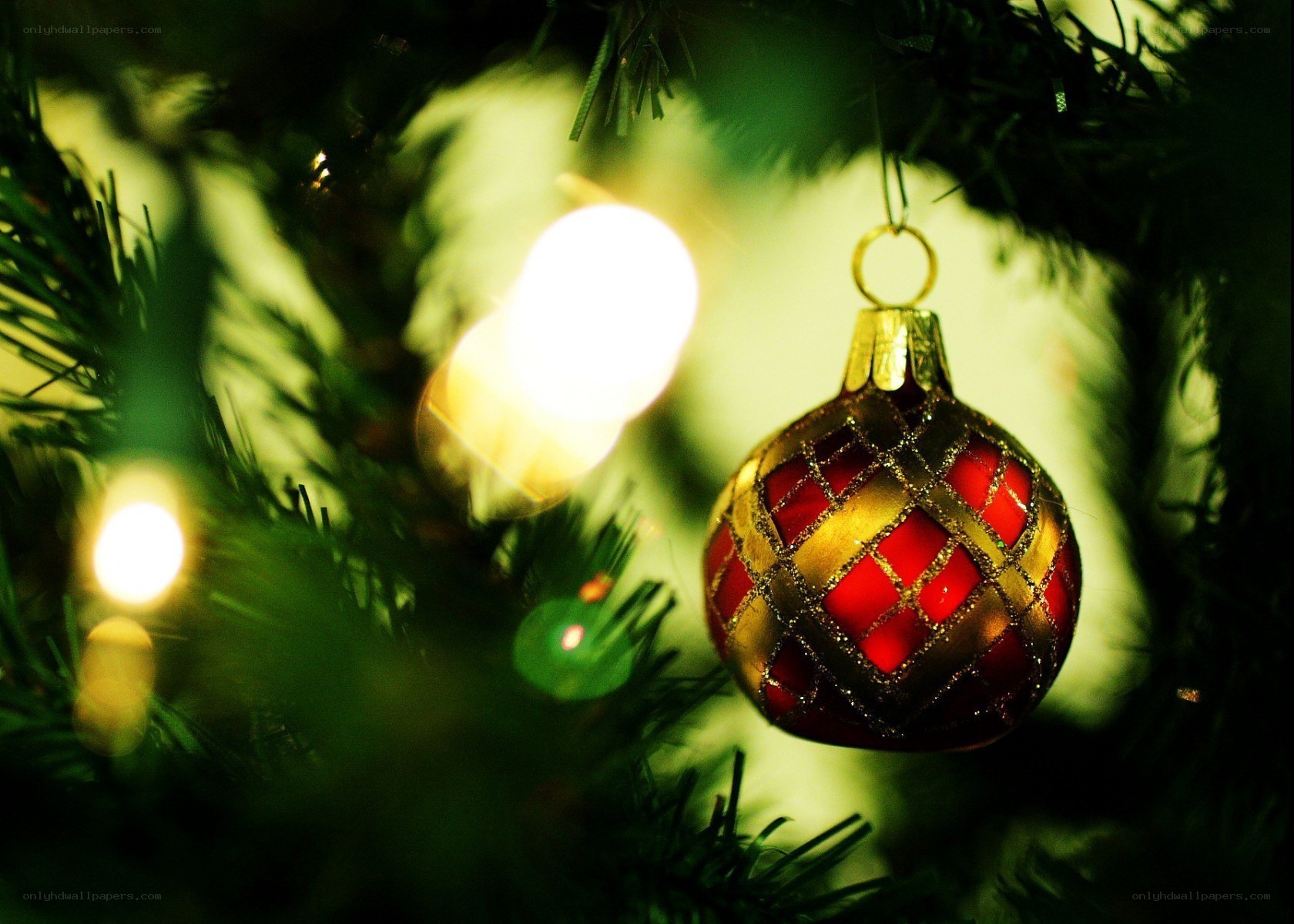 red ornament on christmas tree